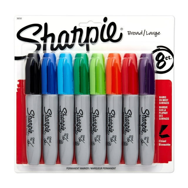 Sharpie Permanent Markers, Chisel Tip, Assorted Colors, 8Count