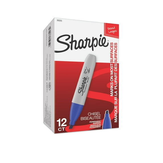 Sharpie Permanent Markers, Chisel Tip, Blue, 12 Count