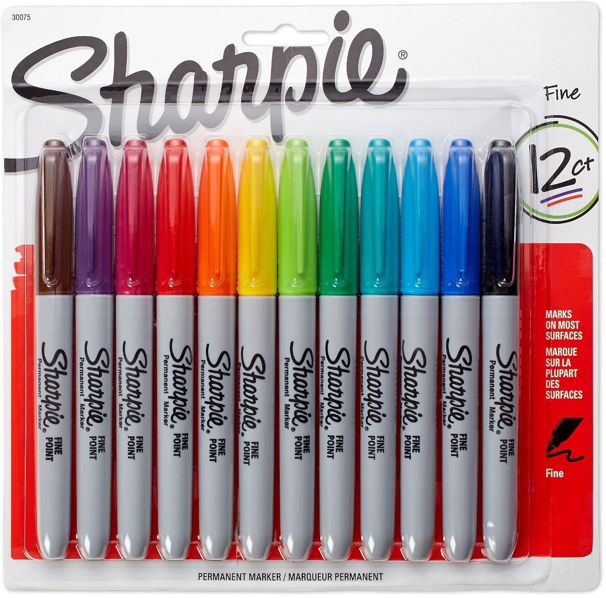 Sharpie Permanent Markers Fine Assorted 12 ea Pack of 3