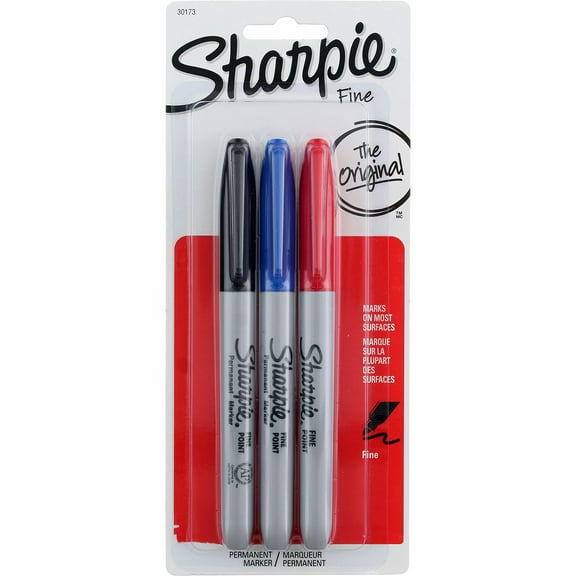 Sharpie Original Fine Permanent Marker Pens, Fine, Black, Red, Blue, 3 Ct (6 pack) (Bundle)
