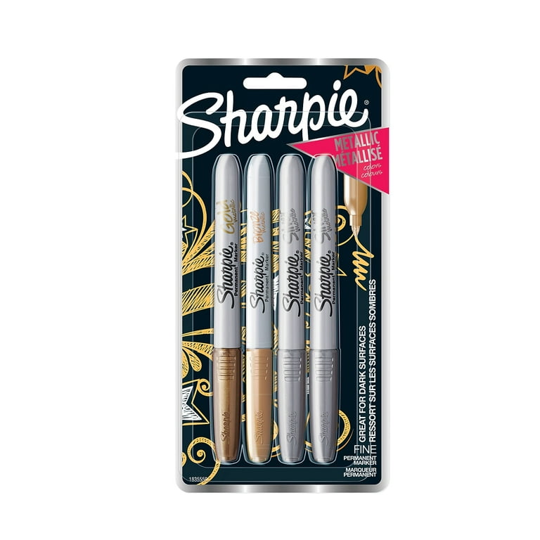 Sharpie Metallic Gold Silver Bronze Permanent Markers 4 Pk Fine Tip Opaque  Ink