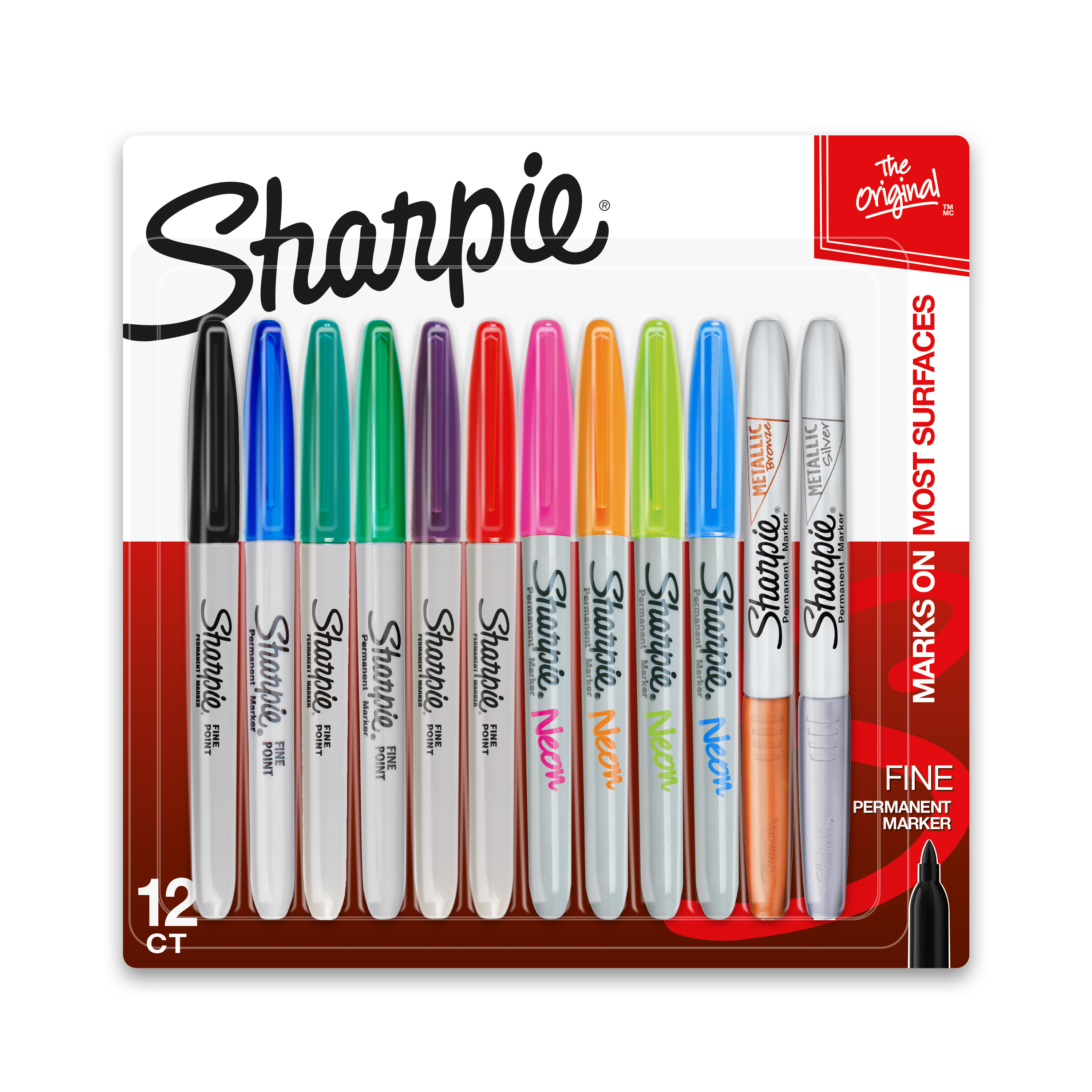 Sharpie Permanent Markers, Fine Point, Assorted Bold Colors, 12 Count - image 1 of 6
