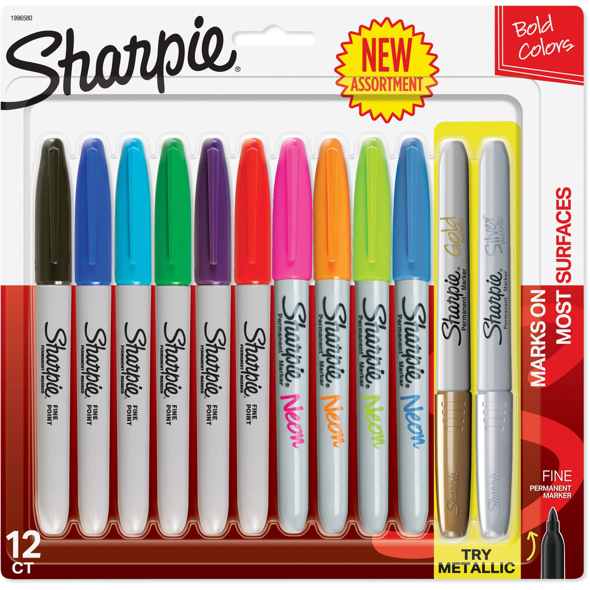 Sharpie Permanent Markers Fine Point Assorted Bold Colors 12