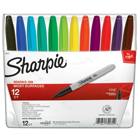 Sharpie Permanent Markers, Fine Point, Assorted Colors, 12 Count in Pouch