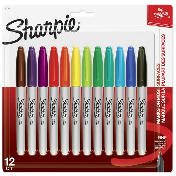 Sharpie Permanent Markers, Fine Point, Assorted Colors, 12 Count