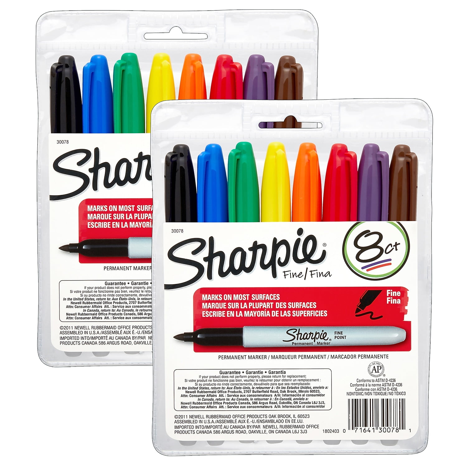 Sharpie Permanent Markers Fine Point Assorted Colors 8 Per Set 2 Sets (SAN30078-2)