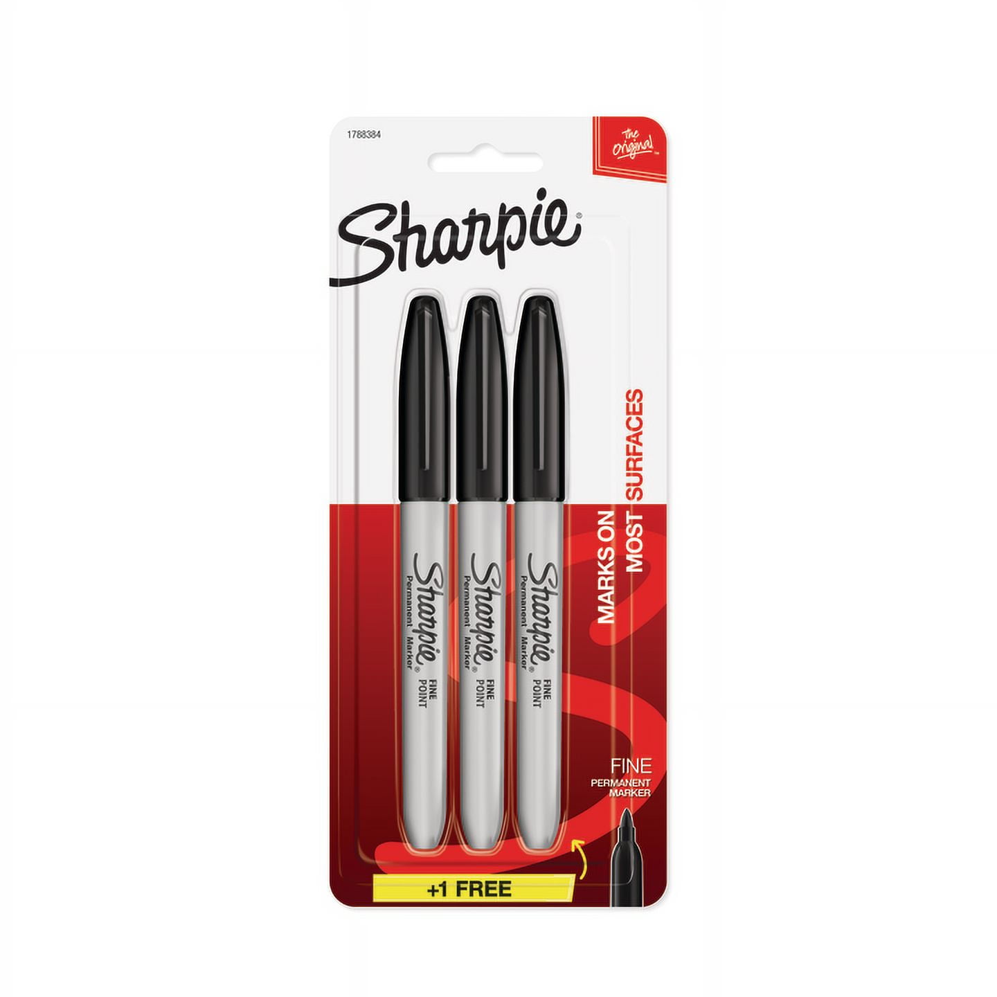 Sharpie Permanent Markers, Fine Point, Black, 2 + 1 Bonus Pack