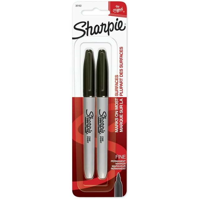 Sharpie Permanent Markers, Fine Point, Black, 2 Count