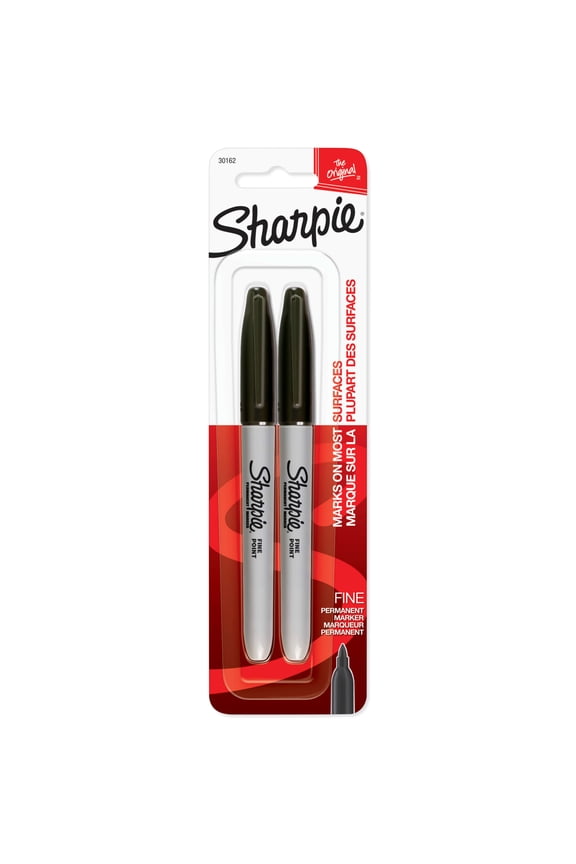 Permanent Markers, Fine Point, Black, 2 Count