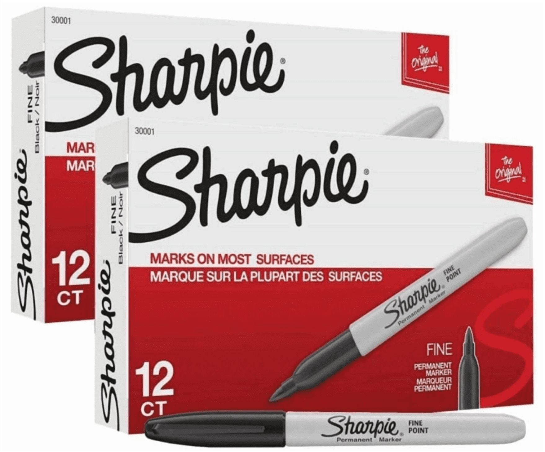 Sharpie Permanent Markers, Fine Point, Black, 24 (2 Boxes, 12 Pieces ...