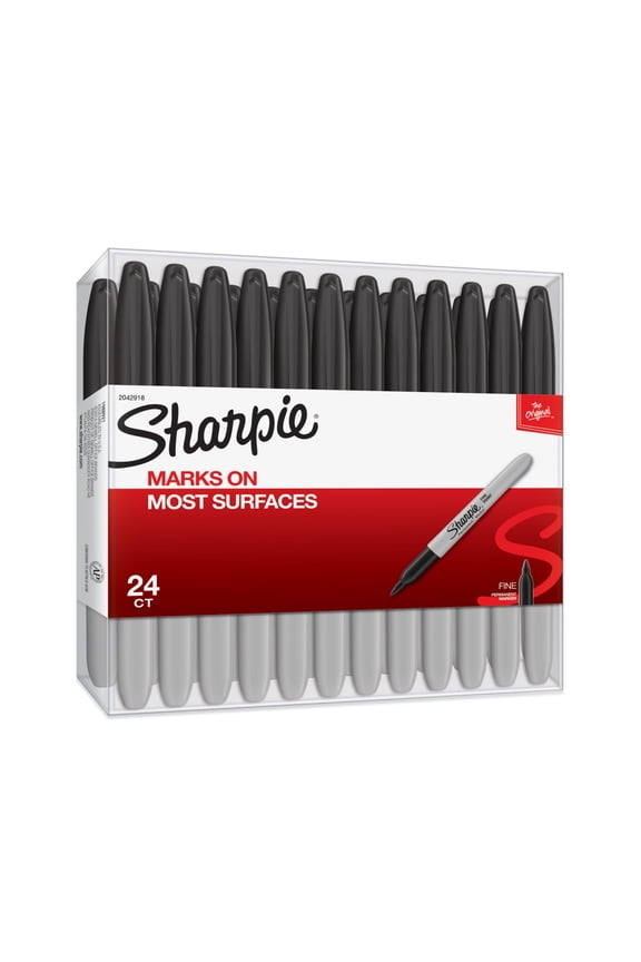 Permanent Markers, Fine Point, Black, 24 Count