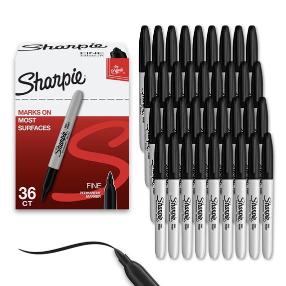 Sharpie Permanent Markers, Fine Point, Black, 36 Count