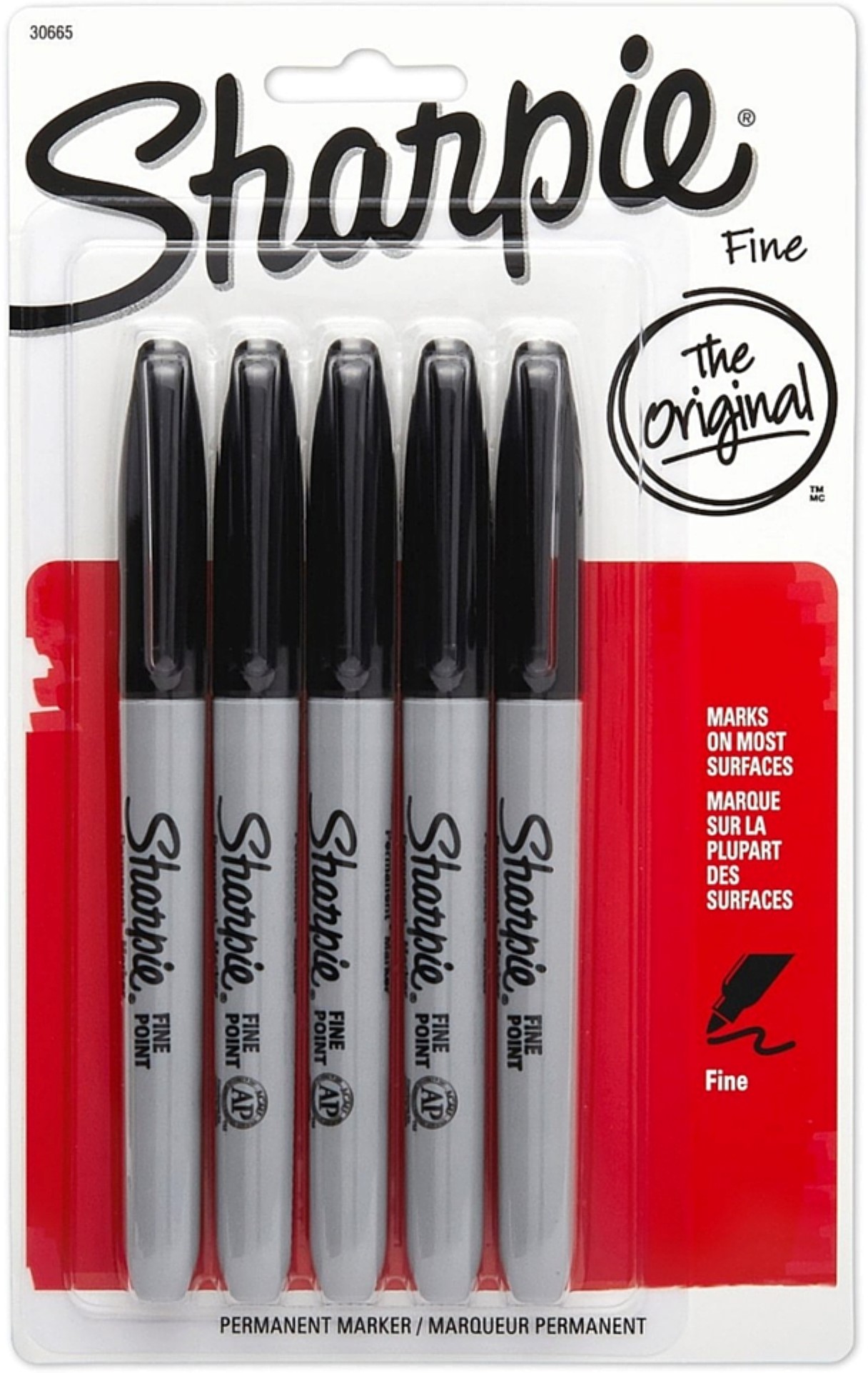 Sharpie Permanent Markers, Fine Point, Black, 5 Count - image 1 of 10