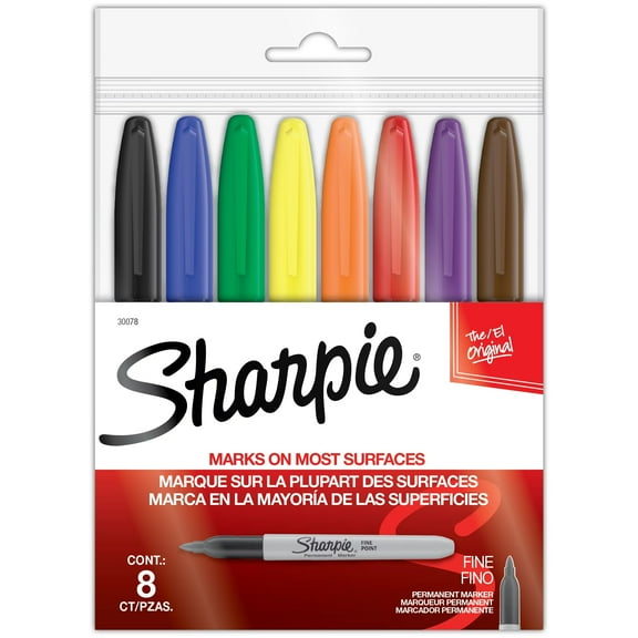 Sharpie Permanent Markers, Fine Point, Classic Colors, 8 Count