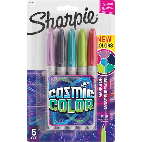 Sharpie Permanent Markers, Fine Point, Cosmic Color, Limited Edition, 5 Count