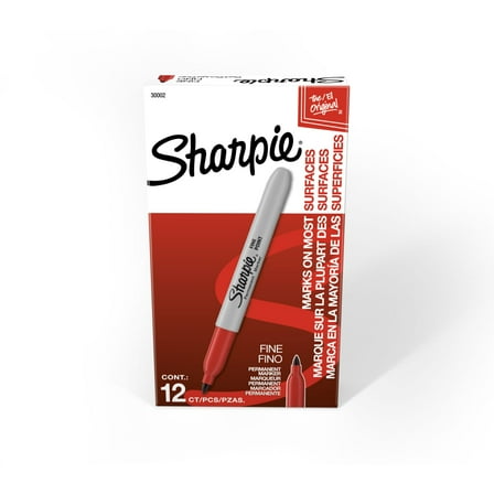 Sharpie Permanent Markers, Fine Point, Red, 12 Count