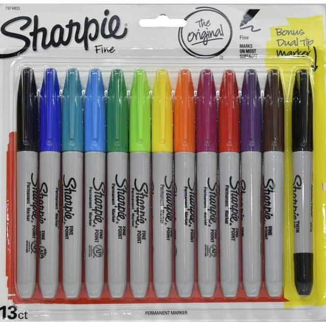 Sharpie Permanent Markers, Fine Point & Twin Tip, Assorted Colors, 12ct +1 Bonus Pack