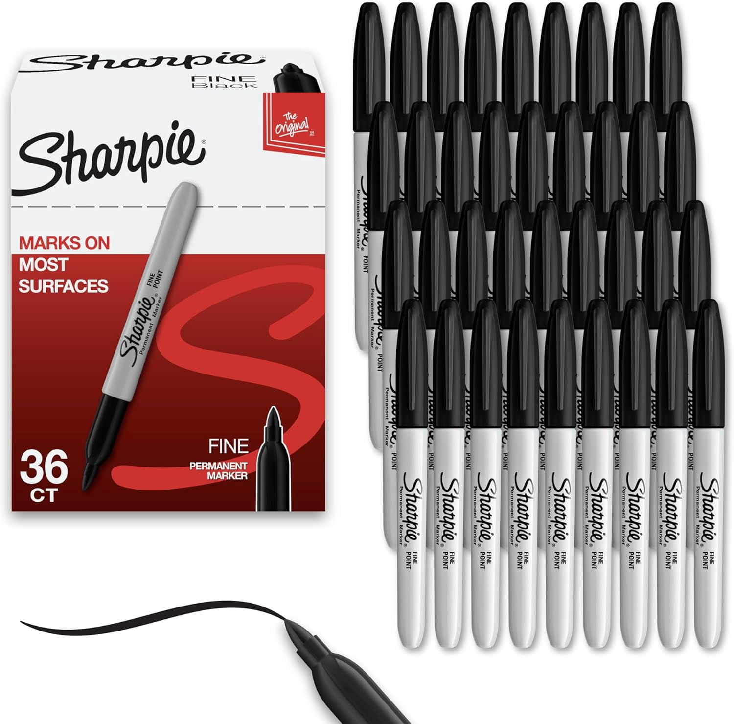 Sharpie Permanent Markers, Fine Tip, Black, fast drying of ink -36 ...