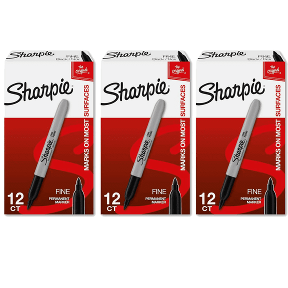 Sharpie Permanent Markers, Fine Tip, Black, fast drying of ink, Fade Resistant -36 Count