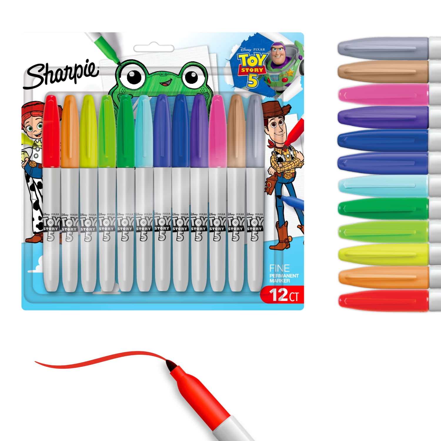 Sharpie Permanent Markers, Toy Story 5 Packaging, Assorted, Fine Point, 12 Count