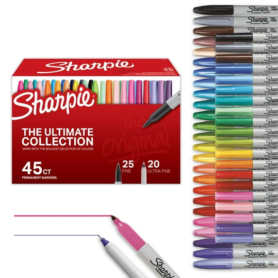 Sharpie Permanent Markers, Ultimate Collection, Fine and Ultra-Fine Tips, Assorted Colors, 45 Count