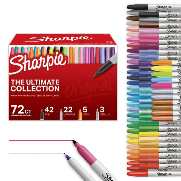 Sharpie Permanent Markers Ultimate Collection, Fine and Ultra Fine Points, Assorted Colors, 72 Count