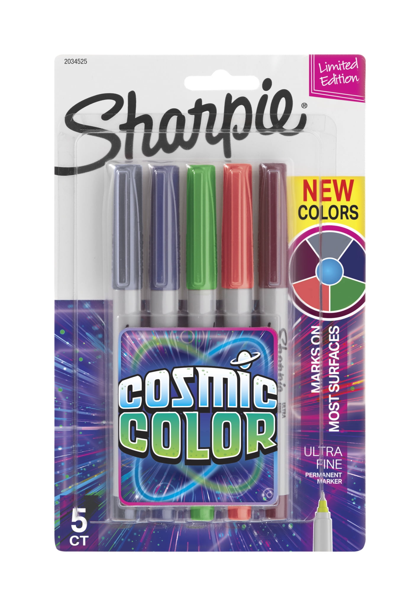 Sharpie Permanent Markers, Ultra Fine Point, Cosmic Colors, 5 Count