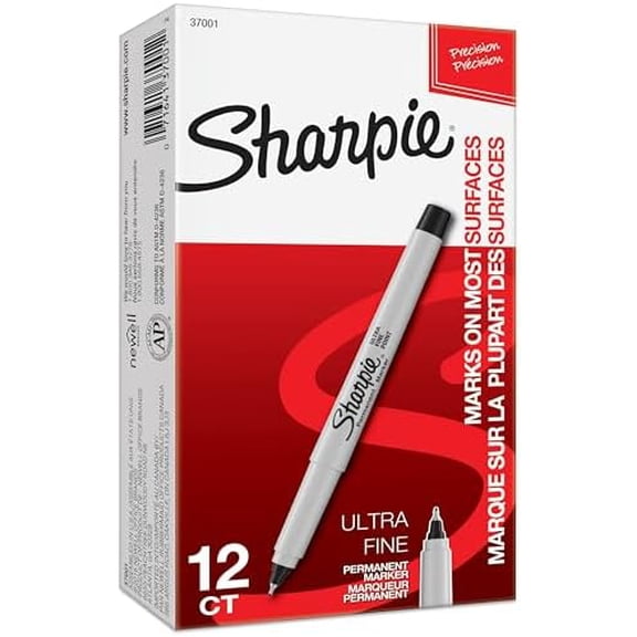 Sharpie Permanent Markers, Ultra Fine Tip, Black, 12 Count - For Classroom, Office, Home, Quick Drying, Fade Resistant, For Wood, Plastic, Paper, Metal, Ideal for Posters, Drawing, Coloring