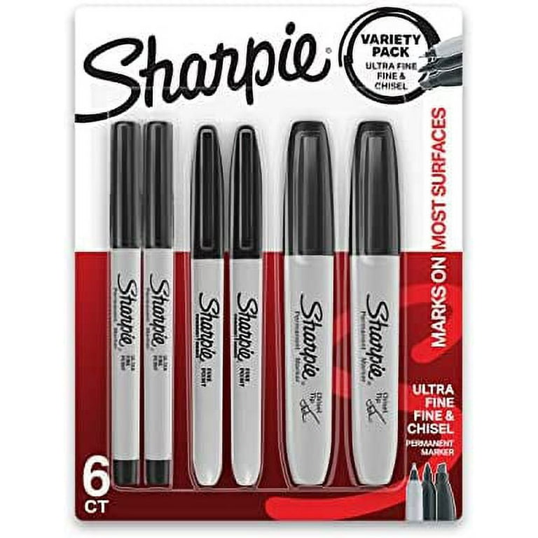 Sharpie Permanent Markers Variety Pack, Featuring Fine, Ultra Fine, and Chisel Point Markers, Black, 6 Count