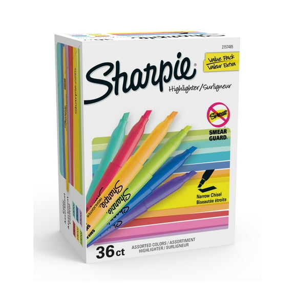 Sharpie Pocket Highlighters, Assorted, Chisel Tip, 36 Count