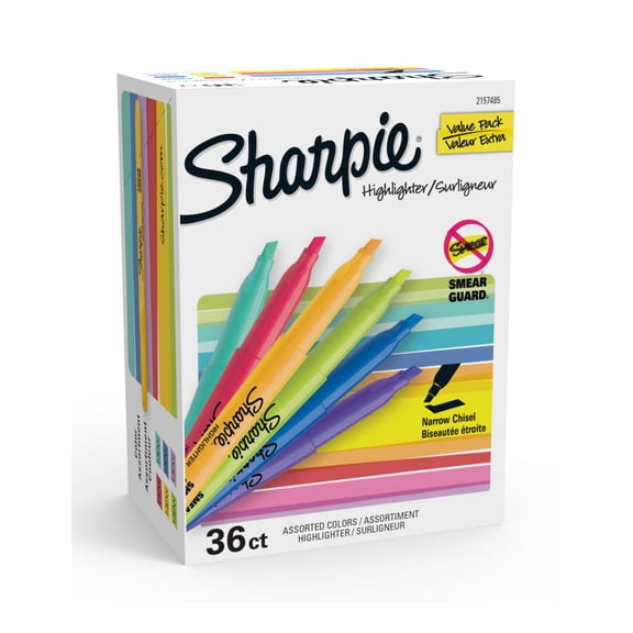 Sharpie Pocket Highlighters, Assorted, Chisel Tip, 36 Count