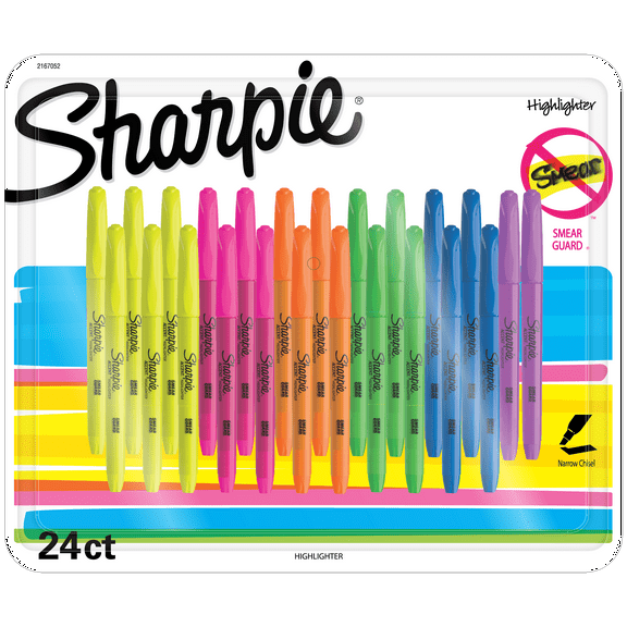 Sharpie Pocket Highlighters, Chisel Tip, 24 Count
