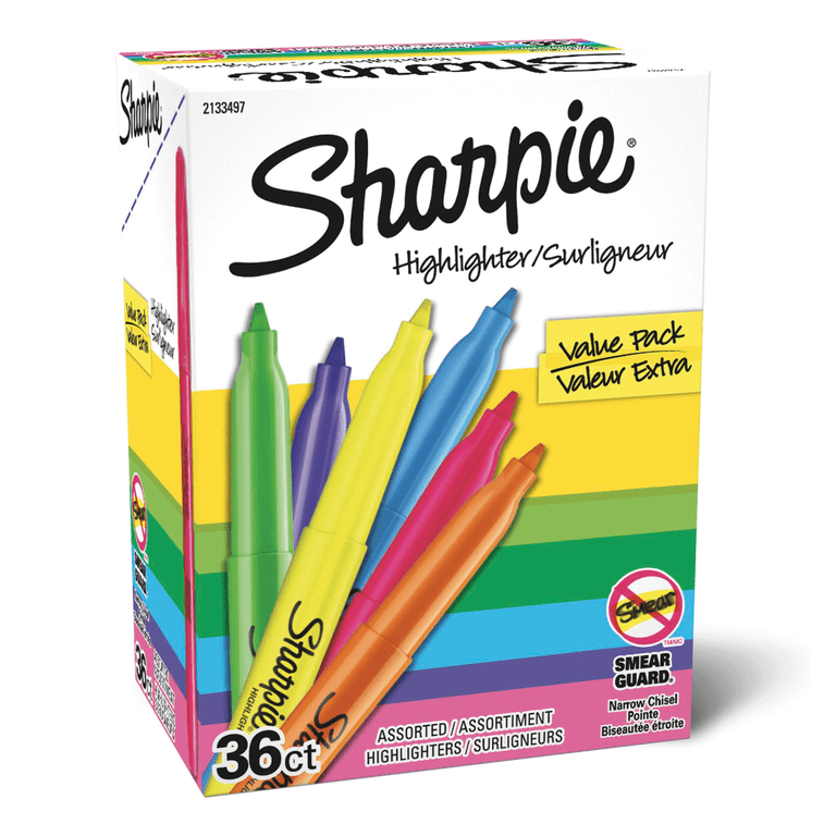 Sharpie Pocket Style Highlighters, Chisel Tip, Assorted Colors, 36/Pack