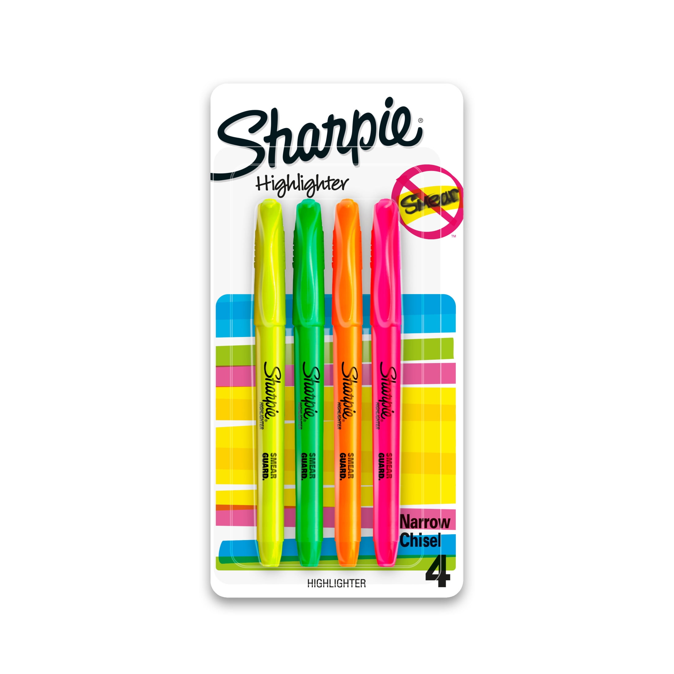 Sharpie Pocket Style Highlighters, Chisel Tip, Assorted, 4 Pack
