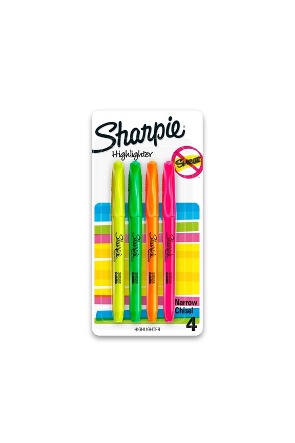 Pocket Style Highlighters, Chisel Tip, Assorted, 4 Pack