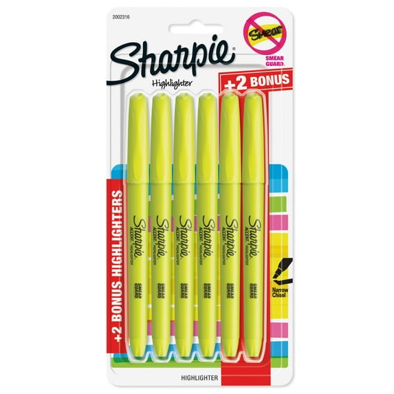Sharpie Pocket Highlighters, Chisel Tip, Fluorescent Yellow, 4 + 2 Bonus Pack