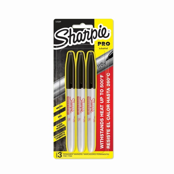Sharpie Industrial Permanent Markers, Fine Tip, Black, 3 Pack