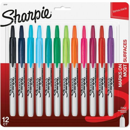 Sharpie Retractable Fine Point Permanent Marker, Aqua, Berry, Black, Blue, Green, Lime, Navy, Orange, Plum, Purple, Red, ... Ink (32707) | 2 Sets (24 Total)
