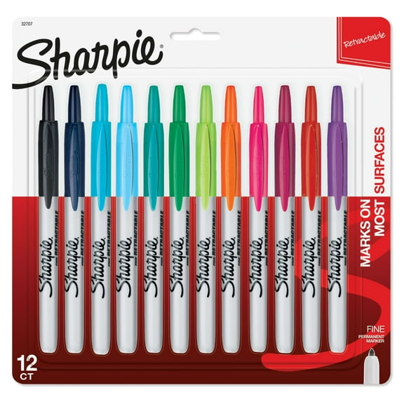 Sharpie Retractable Permanent Markers, Fine Point, Assorted Colors, 12 Count