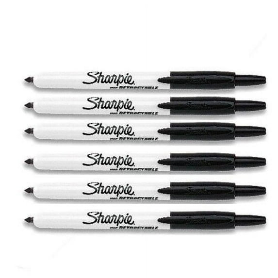 Sharpie Retractable Markers black fine tip, 6 Markers Per Order (36701)