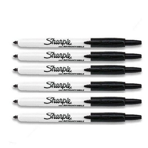 Sharpie Retractable Markers black fine tip, 6 Markers Per Order (36701)