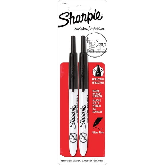 Sharpie Retractable Ultra Fine Point Permanent Marker - Ultra Fine Marker Point - Retractable - Black - 2 / Pack | Bundle of 2 Packs