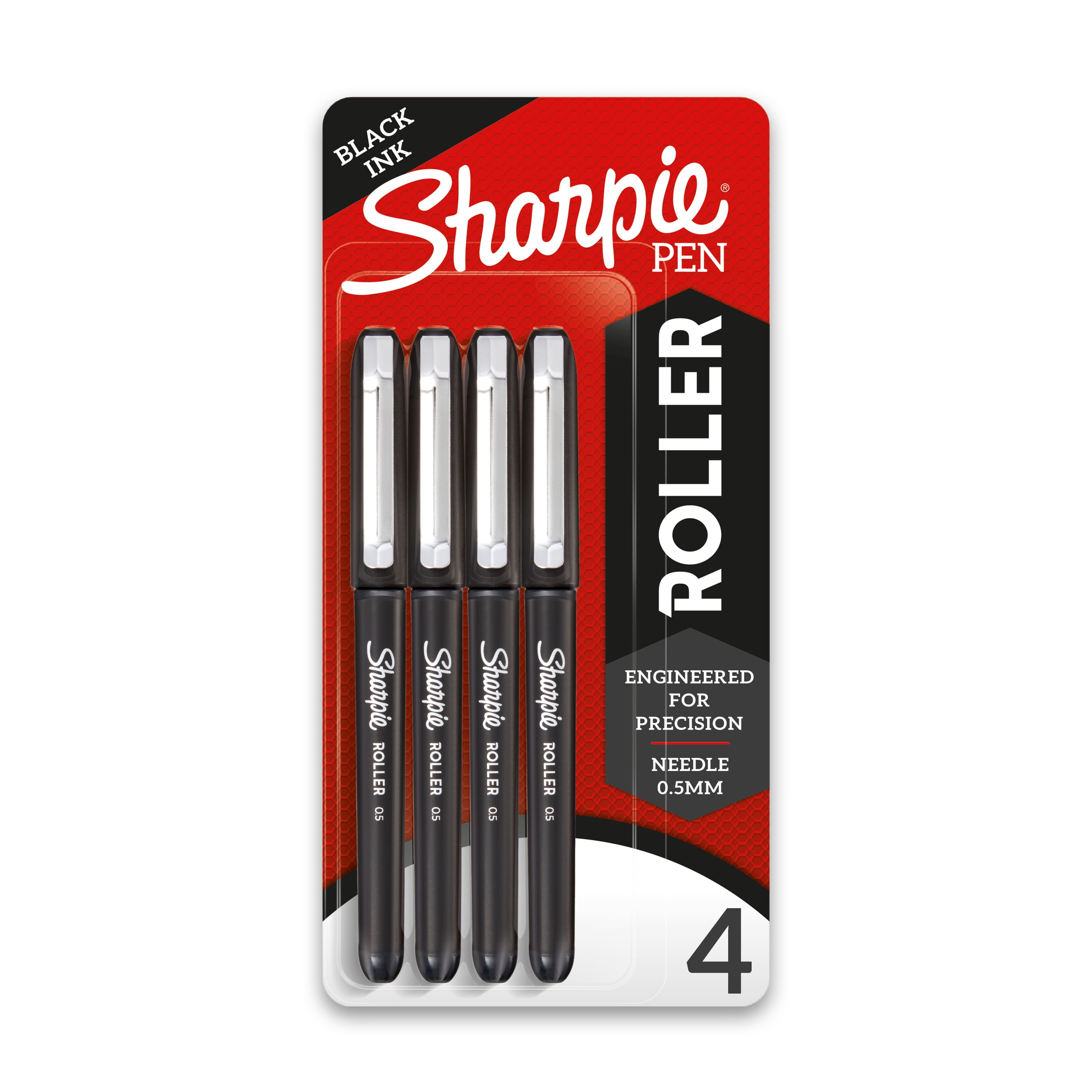 Sharpie RollerBall Pen, Needle Point (0.5mm) Precision Pen, Black Ink, 4 Count