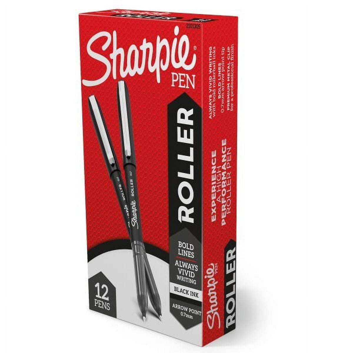 Sharpie Rollerball Pen, Arrow Point (0.7mm) Pen for Bold Lines, Black Ink, 12 Count