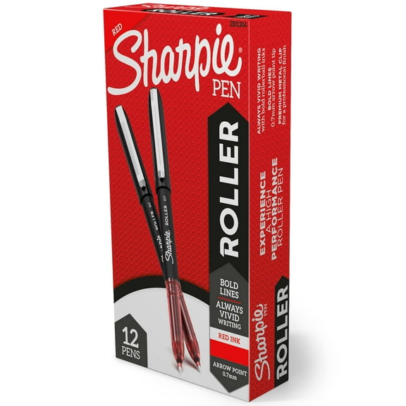 Sharpie RollerBall Pen, Arrow Point (0.7mm) Pen for Bold Lines, Red Ink, 12 Count