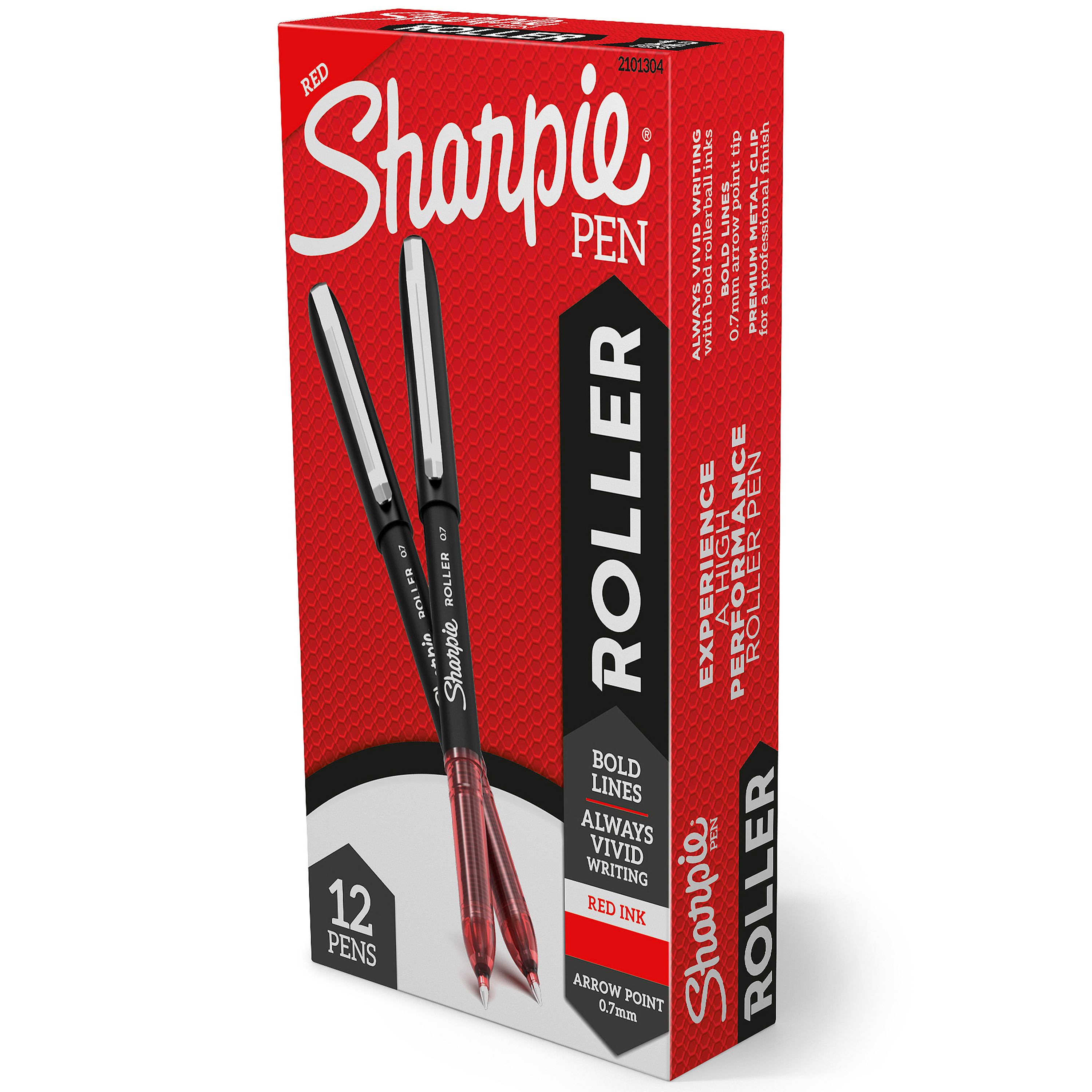 Sharpie Rollerball Pen, Arrow Point (0.7mm) Pen for Bold Lines, Red Ink, 12 Count