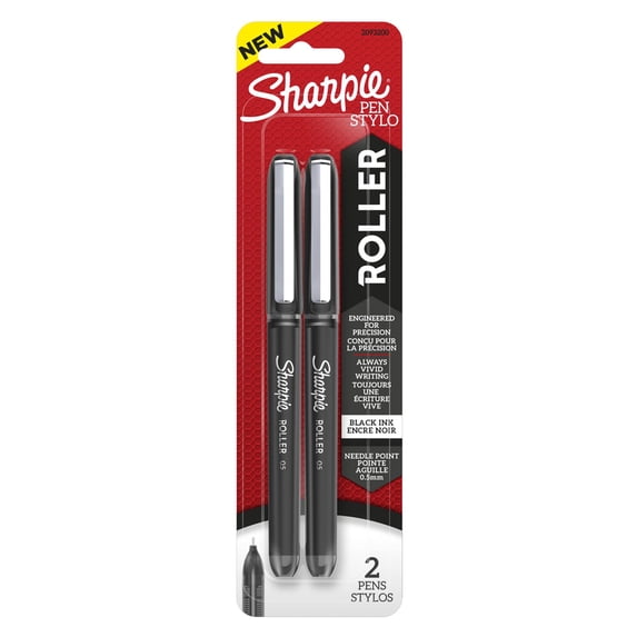 Sharpie Rollerball Precision Pen, Needle Point, 0.5 mm, Black Ink, Pack of 2