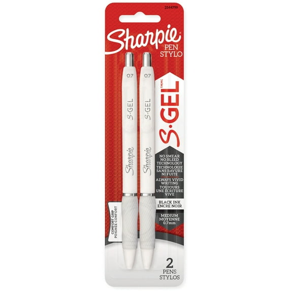 Sharpie-1PK Sharpie S-Gel Fashion Retractable Pens 0.7 Mm White Black 2/Pkg - Medium Pen Point - 0.7 Mm Pen Poin