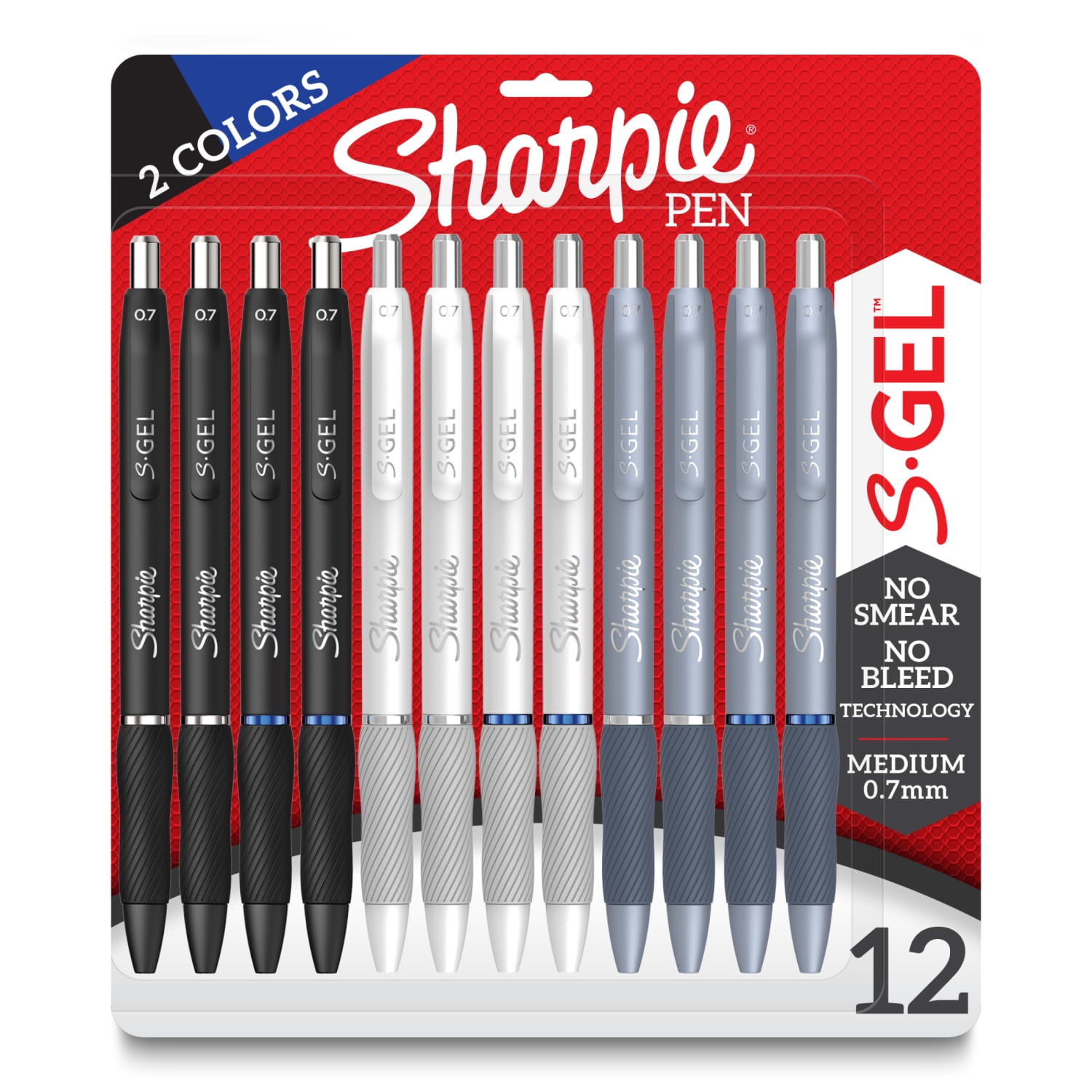 Sharpie S-Gel, Gel Pens, Medium Point (0.7mm), Black and Blue Gel Ink Pens, 12 Count
