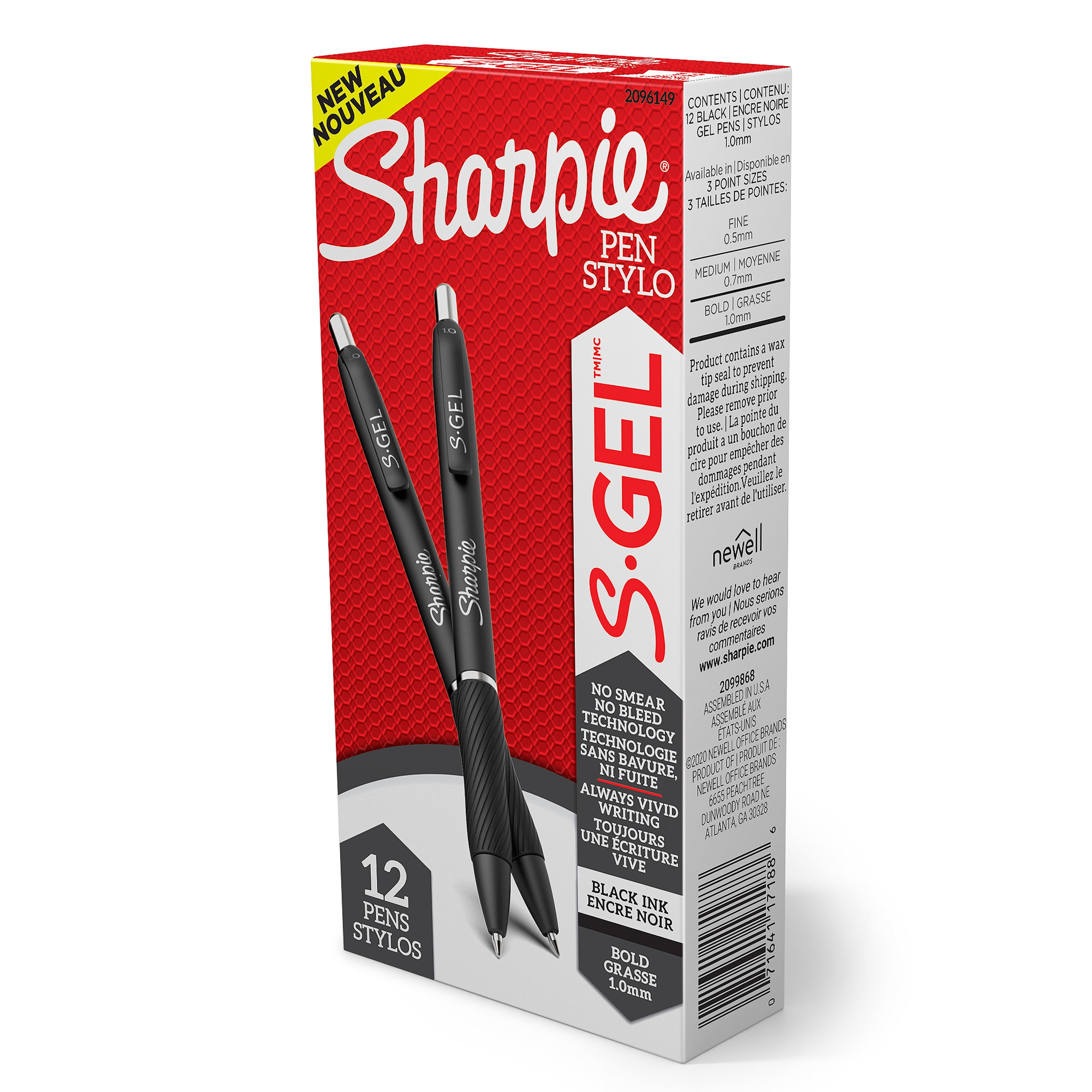 Sharpie S-Gel, Gel Pens, Bold Point (1.0mm), Black Ink Gel Pen, 12 Count 